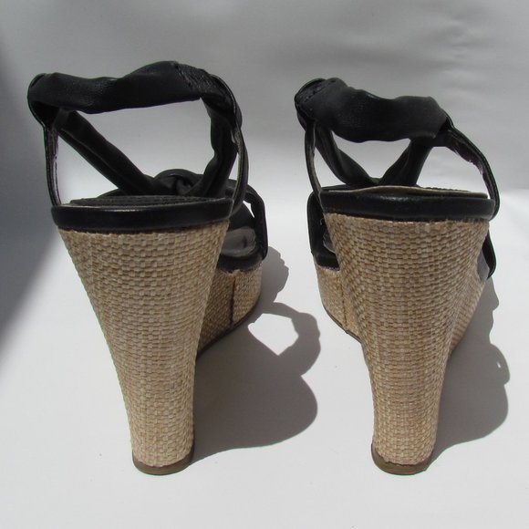 Charles David Knotty BLACK SANDALS Platform Rattan Wedge Heel Slingback 9 M - Picture 9 of 11